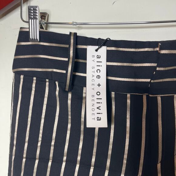 New Alice + Olivia black gold stripe mid rise ankle zip pants sz 2 - Picture 4 of 10